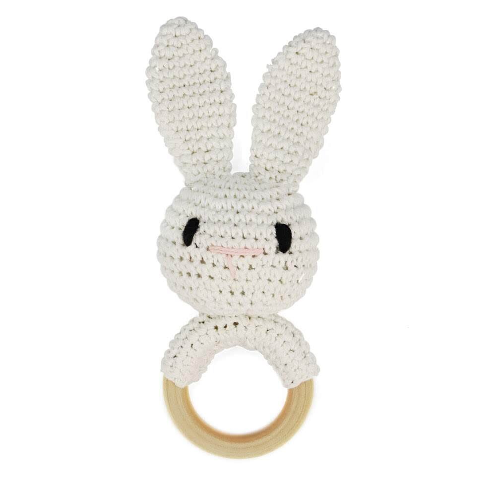 Baby Rammelaar Haak Amigurumi Bunny Rammelaar Bel Pasgeboren Breien Gym Speelgoed Educatief Bijtring Mobiele Baby Rammelaar Speelgoed 0-12 maanden: White rabbit