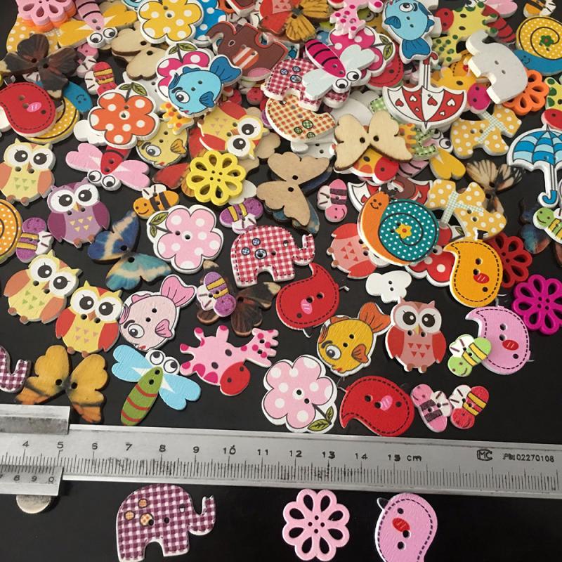 50 Pcs/Set Of Mixed Color Wooden Buttons Handmade Wood Button Craft DIY Apparel Accessories 2 Hole Wooden Buttons Sales