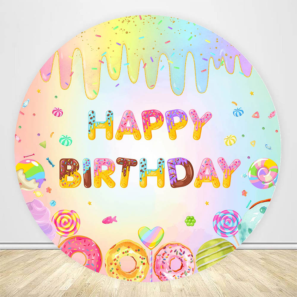Mocsicka cenário redondo donut doces crianças festa de aniversário decoração bolo recém-nascido quebra foto fundo círculo bolo mesa banner adereços