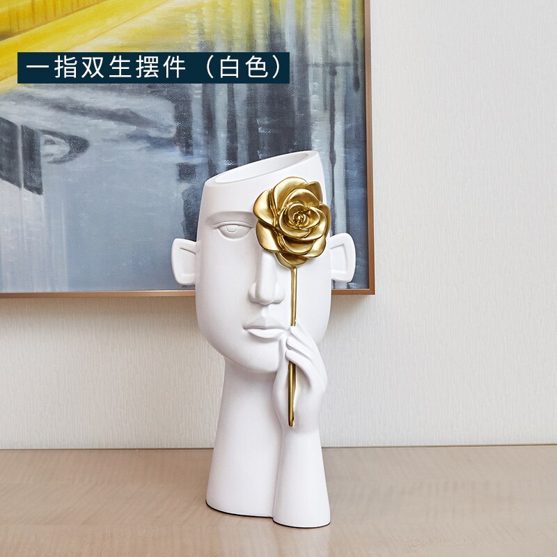 Minimalistisk portræt vaser harpiks skulptur sort menneskehoved vase blomsterpotte kontor skrivebord indretning blomster arrangement boligindretning: -en