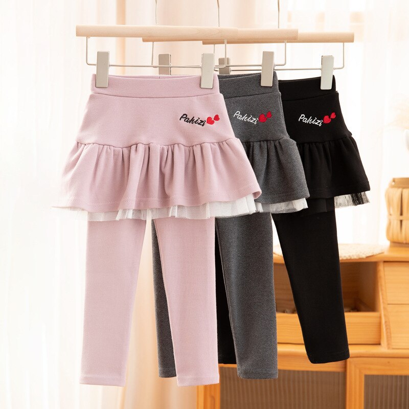 Girls Princess Skirt Leggings for Spring Autumn Kids Long Skinny Skirt-Pants Children Heart Print Skirt Tights