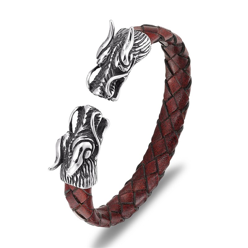 Vintage Viking Wolf Panther Head Cuff Bracelet Bangles Men Stainless Steel Bracelet Punk Leather Jewelry Accessories: L535