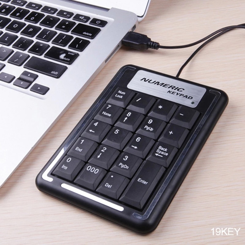 USB Wire Numeric Keypad Mechanical Feel Number Pad Keyboard 19 Keys Water-Proof Keyboards For Laptop Desktop PC Notebook Black