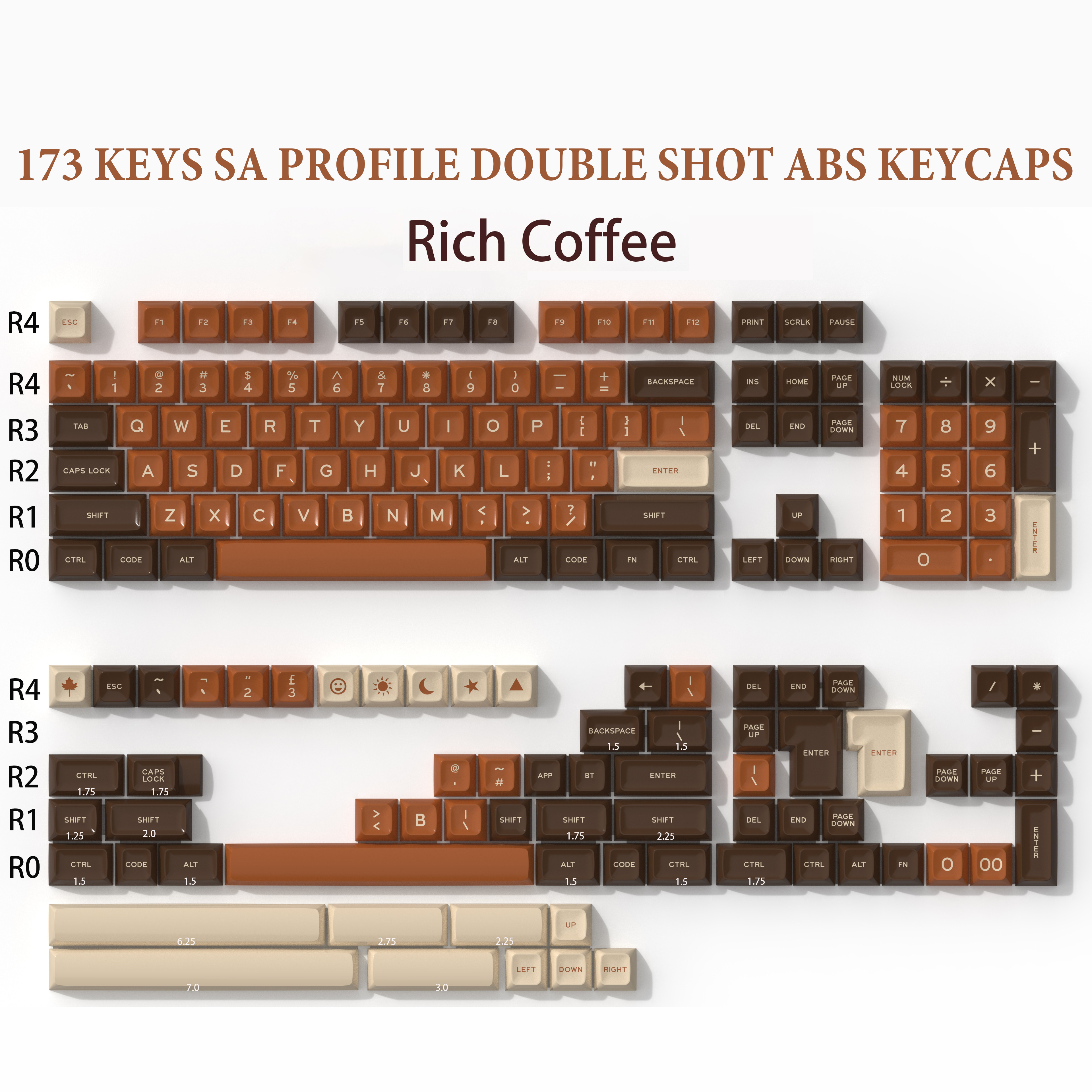 SA Profil Monster--Tastatur-Tastenkappen, benutzerdefinierte doppelt Schuss ABS-Tastenkappen, 173-Tasten für mechanische Spielen-Tastaturen von Kirsche MX Schalter: Beige