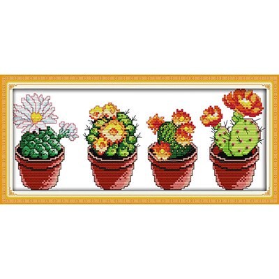 Cactus Series 11CT14CT Counted Cross Stitch Kits Printed Pattern Crafts DMC Fabric Canvas Sewing Needlework Embroidery Set Decor: J170-1 / 11CT Unprinted cloth