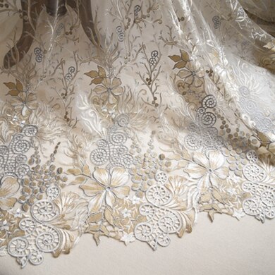 Europæisk og amerikansk broderi blondestof avanceret brudekjole stof nederdel tøj dekoration diy: Grå og guld