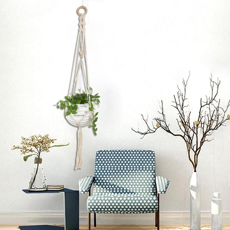 1-- pack macramé plantenhangers, verschillende niveaus, handgemaakte bloemenhouderset, katoenen standaard, touwplantenbakken voor binnen, hangend, po  i0 g 2