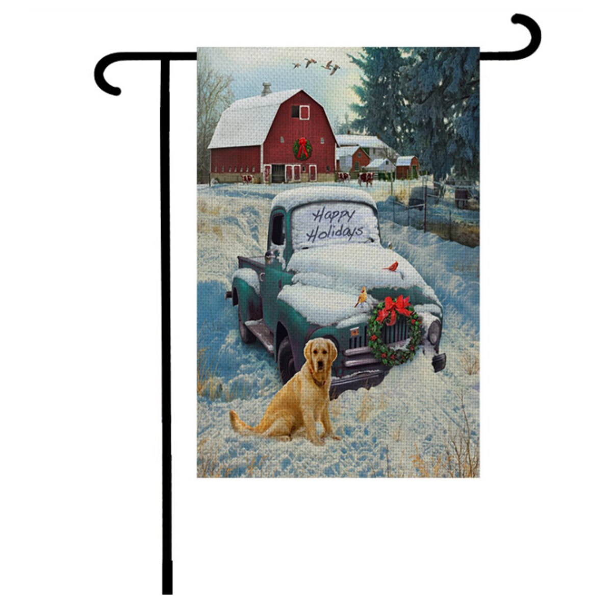 Julehave flag dobbeltsidet snemand julemand elg lastbil lodret udendørs gård flag indretning: 3