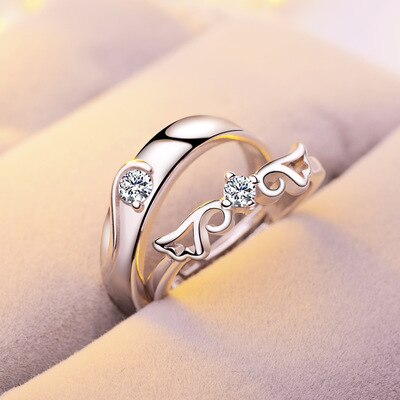 1 Set Verkoop Verstelbare Liefhebbers Zirkoon Engagement Ringen voor Vrouwen Mode Zilveren Kleur Trouwringen Oostenrijkse Kristallen Ringen: 12