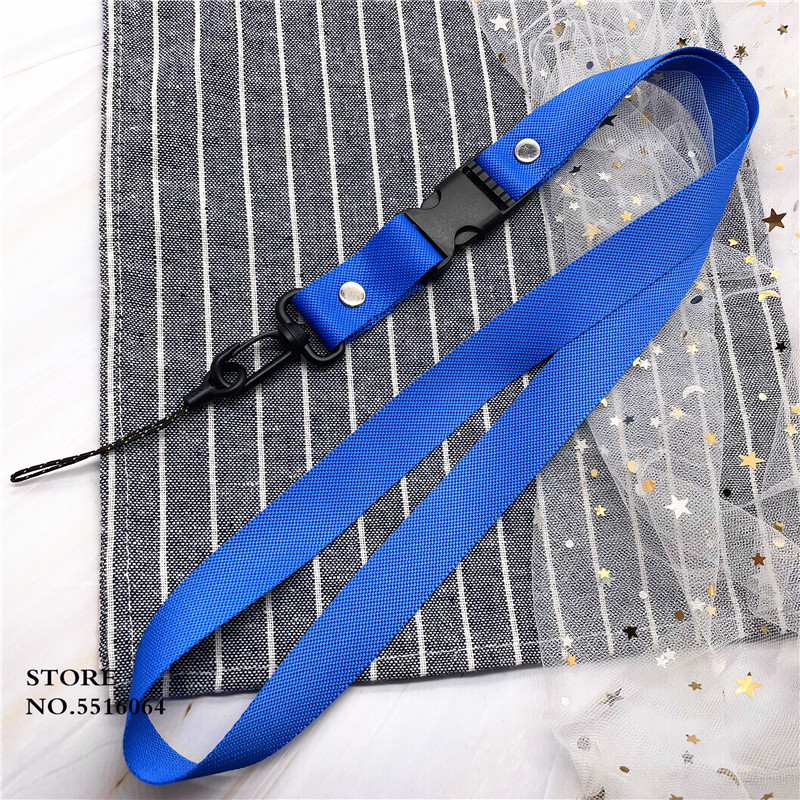 Lanière de couleur unie pour porte-clé USB, porte-carte d&#39;identité, Badge de nom, sangles de téléphone portable, métal noir, cordon à Clip en plastique: blue