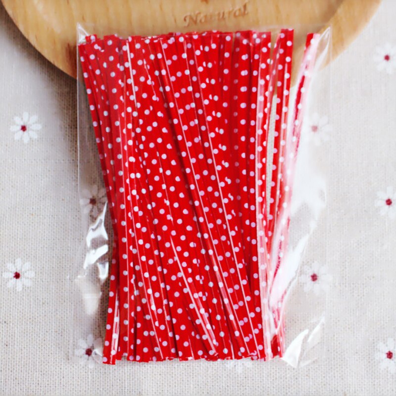 100 st 9cm tråd metalliska snoddar för cello godispåse stål bakförpackning ligation klubba dessert försegling twist slips: Röd