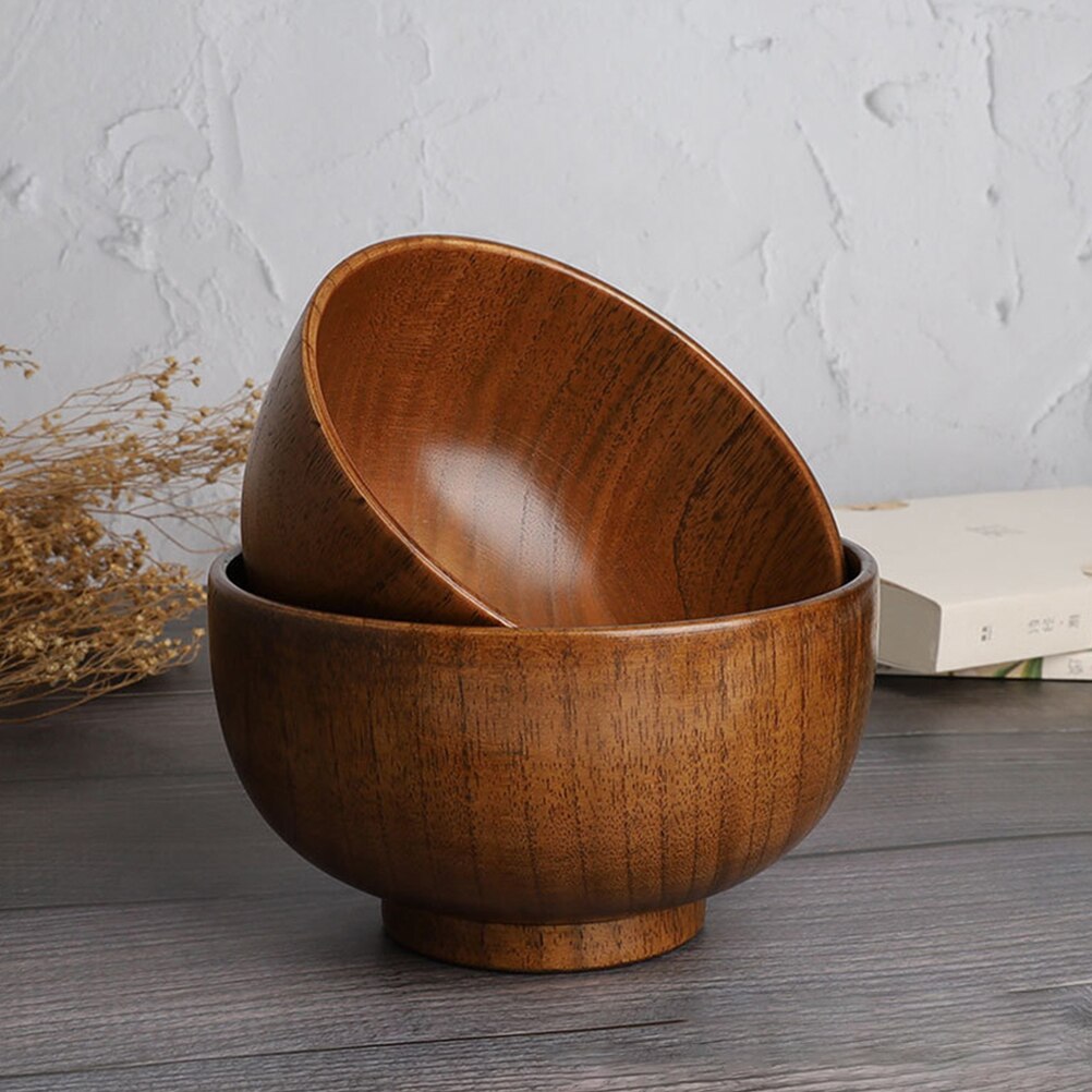 Practical Wood Salad Bowl Thicken Fruits Bowl Round Bowl S M L