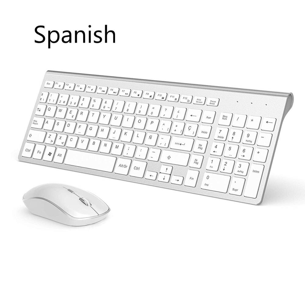 Teclado sem fio mouse espanhol/russo conjunto 2.4g ultra-fino design elegante para escritório/viagens teclado mouse sem fio de tamanho completo: Prateado