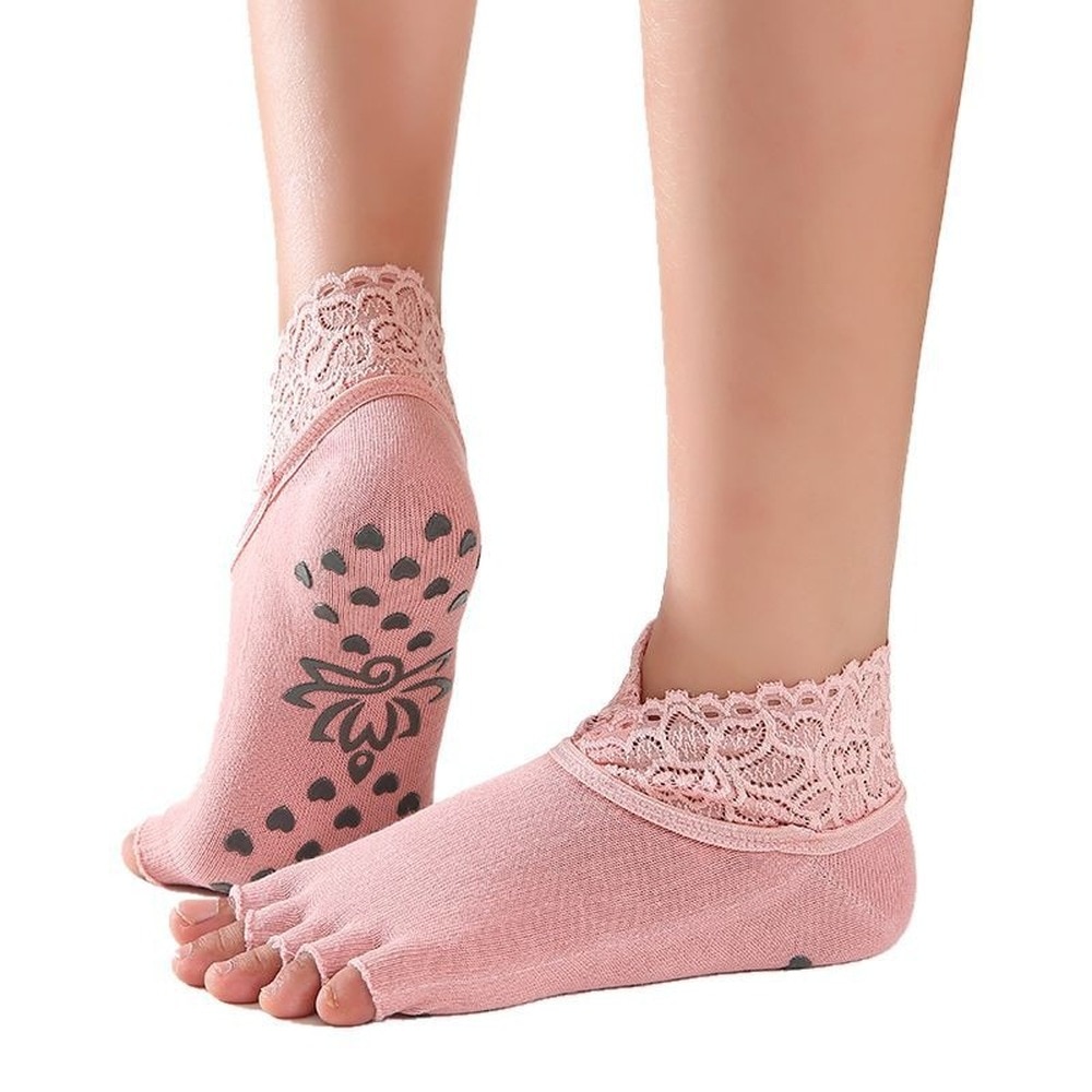 1 pair Women Yoga Five Toe Anti-Slip Ankle Grip Socks Dots Pilates Fitness Gym Socks Ladies Sports Socks With Lace