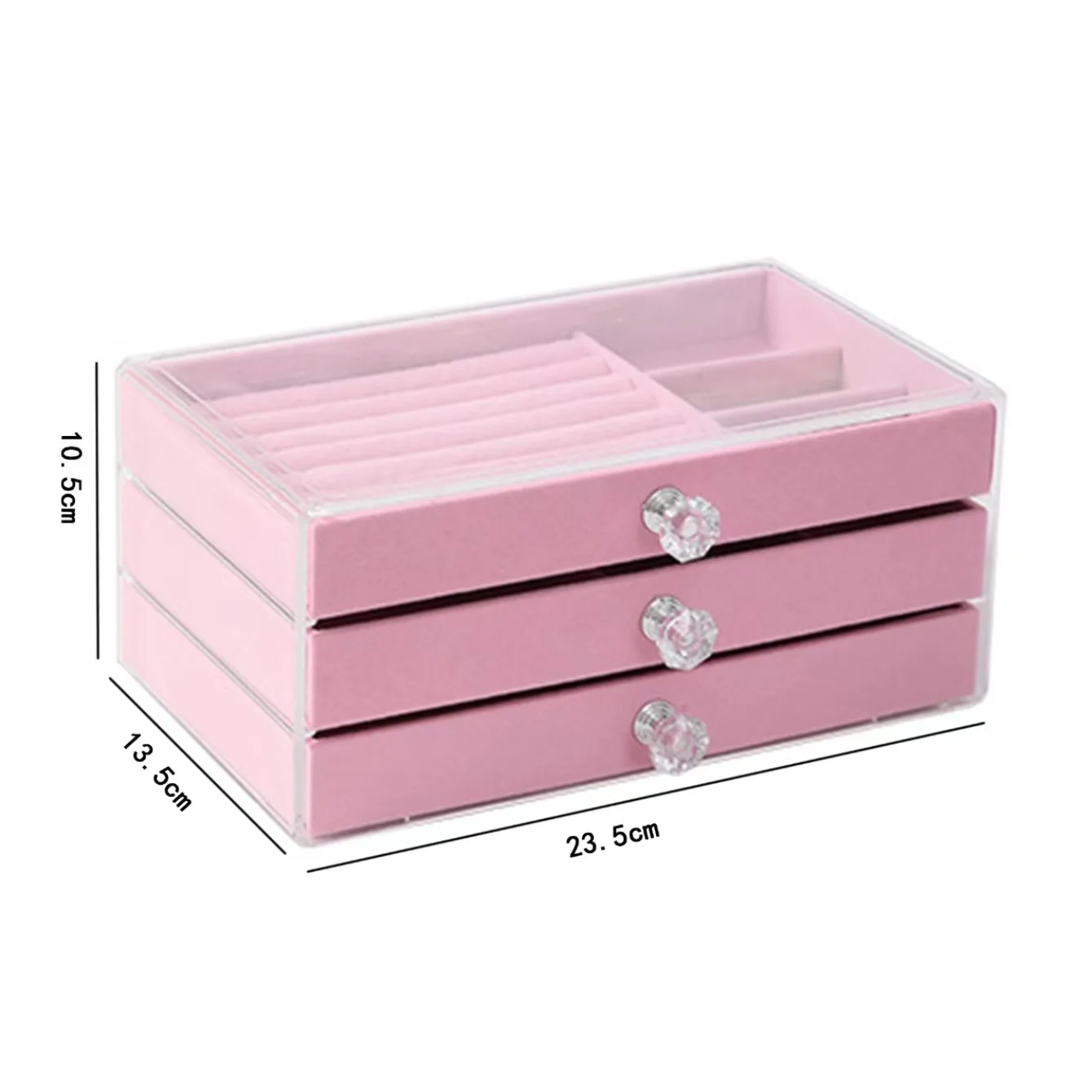 Acrylic Velvet Jewelry Organizer with 3 Drawers Stackable Display Storage Earrings Necklace Bracelets Box Holder Case for Women: Pink