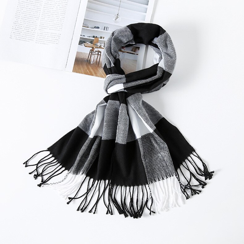 Kleurrijke Kasjmier Sjaals Herfst Winter Leuke Zachte Plaid Vrouwen Sjaal Warm Dames Sjaal Lange Wrap pashmina Unisex Vrouwelijke: White balck2