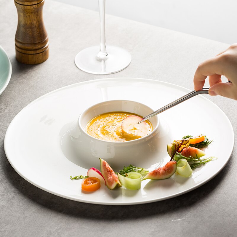 White Ceramic Steak Plate Sushi Plate Flat Plate Special-shaped Dish Plate Home Western Tableware Dessert Cake Plate