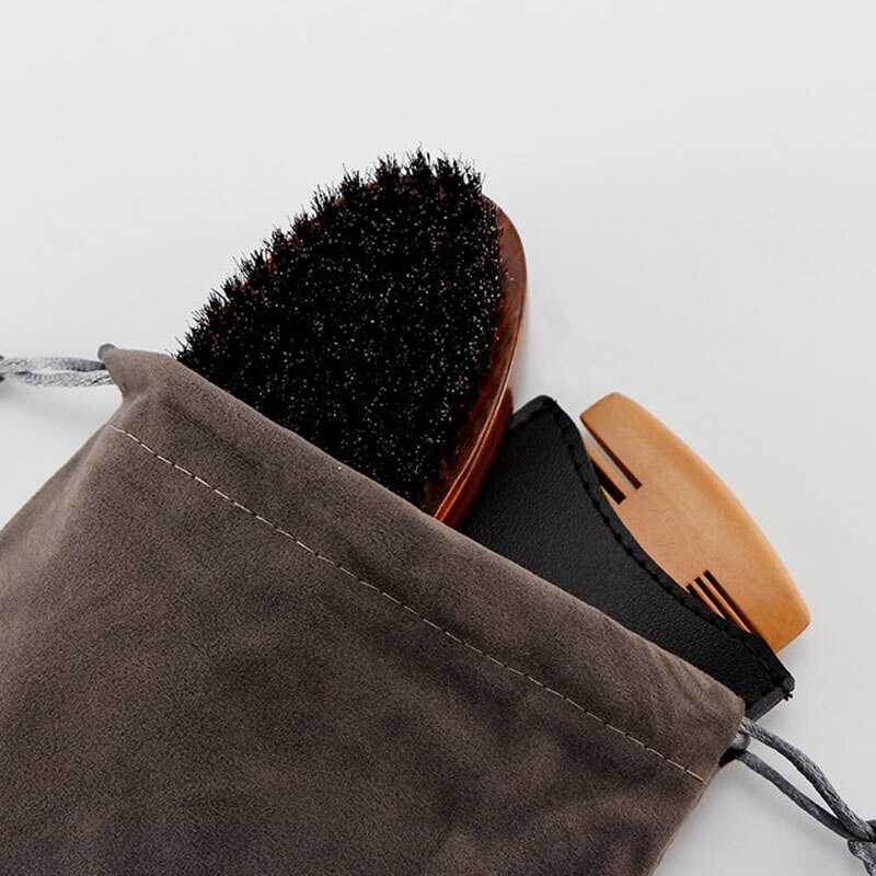 Wood Beard Kit Beard Brush Set Double-Sided Styling Comb Scissor Repair Modeling Cleaning Care Kit for Men