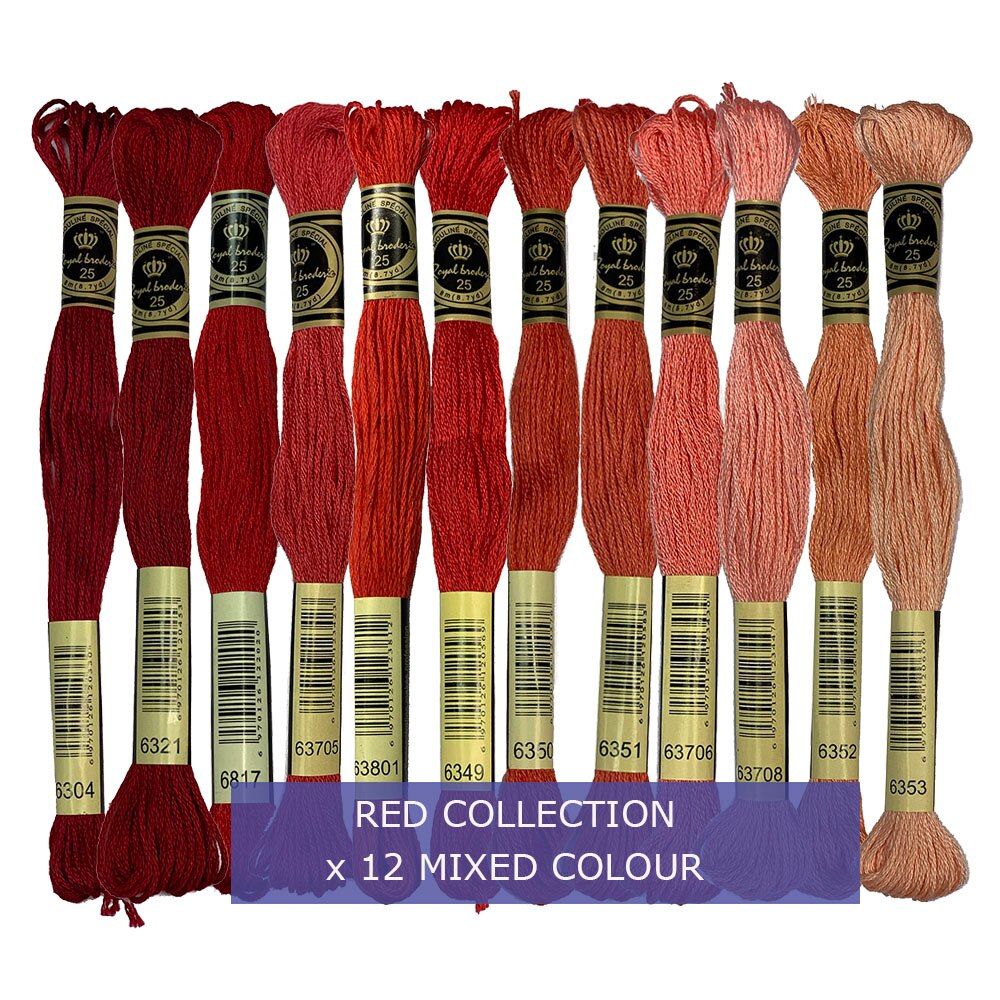 All 447 Rainbow Colors Embroidery Floss Pack 100% Long-staple Egyptian Cotton Cross Stitch Thread, 8 Meter 6 Strands: Red Collection x12