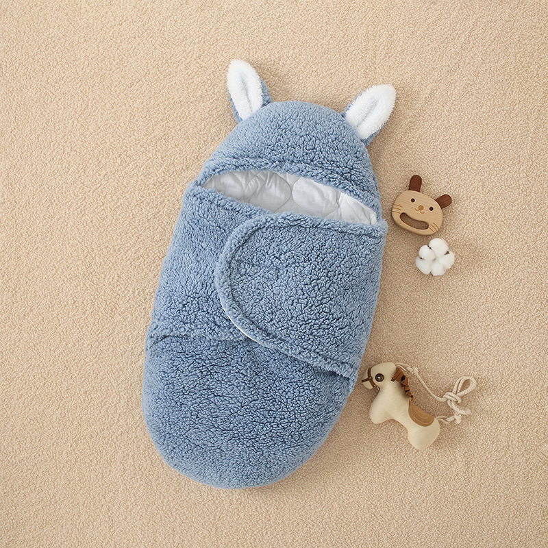 Baby Decke Babie Wrap Swaddle Schal Kaninchen Ohren Decke Anzug Warme Neugeborene Kleidung Baumwolle Schlafsack Bio Swadding Schal: Blue-Wrap / 3-6M