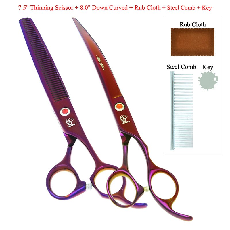 8" Pet Scissors for Dog Grooming Japan 440C Pet Cutting Shears Animal Trimming Thinning Tijeras Curved Shear B0045A: B0045A-13-80