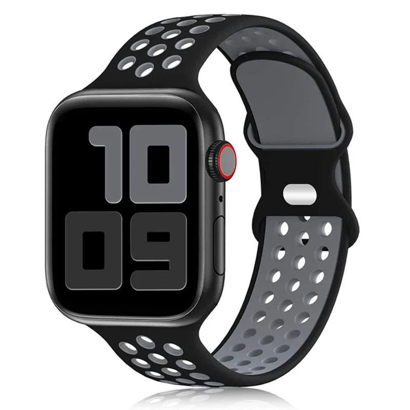 Bracelet de Sport pour Bracelets de montre Apple 44mm 45mm Ultra 2 49mm 40mm 41mm 42mm 45 44mm Bracelet en Silicone IWatch série 9 8 SE 7 3 bandes: S / Noir gris / 12mm