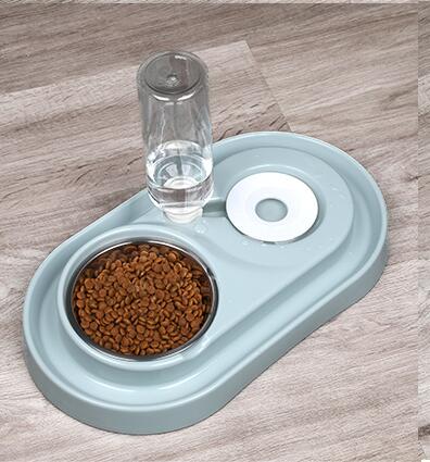 Comedero de agua automático para gatos y perros, cuenco doble Universal no húmedo, Para evitar salpicaduras de comida, cuenco para mascotas,: blue