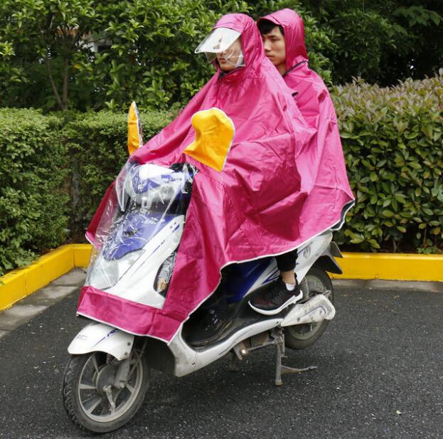 Øg den dobbelte motorcykelponcho med stor randen og fortykket el-køretøj udendørs regnfrakke: Lyserød