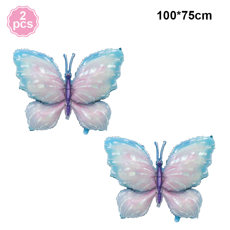 Vlinder Verjaardag Servies Borden Cups Folie Vlinder Ballonnen Banner Voor Meisjes Sprookjesfeest Bruiloft Decor Baby Shower Benodigdheden: Blauw