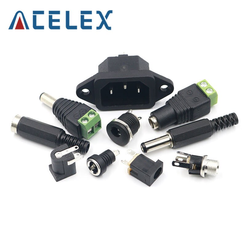 10PCS DC Power Connector pin 2.1x5.5mm Female Plug Jack + Male Plug Jack Socket Adapter PCB Mount DIY Adapter Connector 2.1X5.5