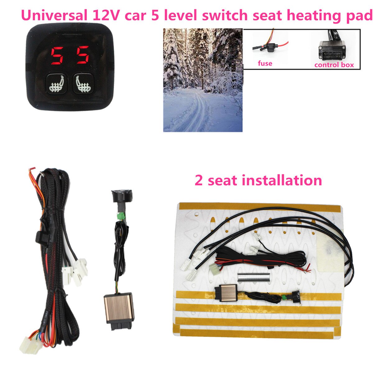 Universele Stoelverwarming Pads Legering Draad + 5 Wijzerplaat Dual Schakelaar Voor 12V Auto Styling Warm Zitkussen Ondersteuning autostoel Accessoire