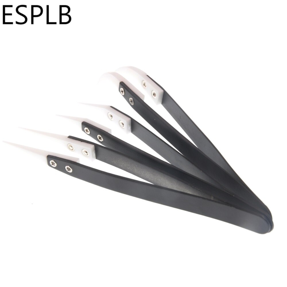 Black-White Ceramic Tweezers Straight/Curved Ceramic Tip Anti Static Stainless Steel Handle Insulated Industrial Tweezers