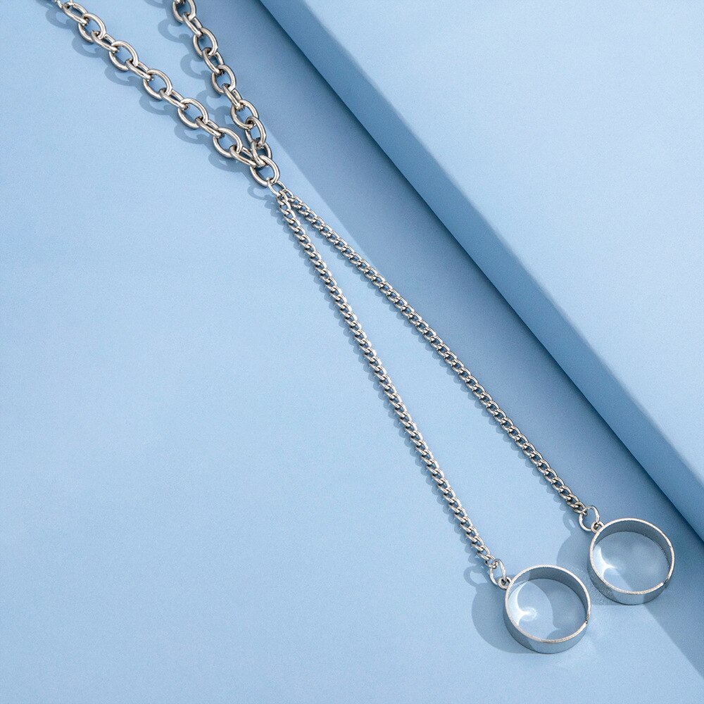 Punk Geometric Silver Color Chain Wrist Bracelet for Men Ring Charm Set Couple Emo Jewelry bracelets jewellery