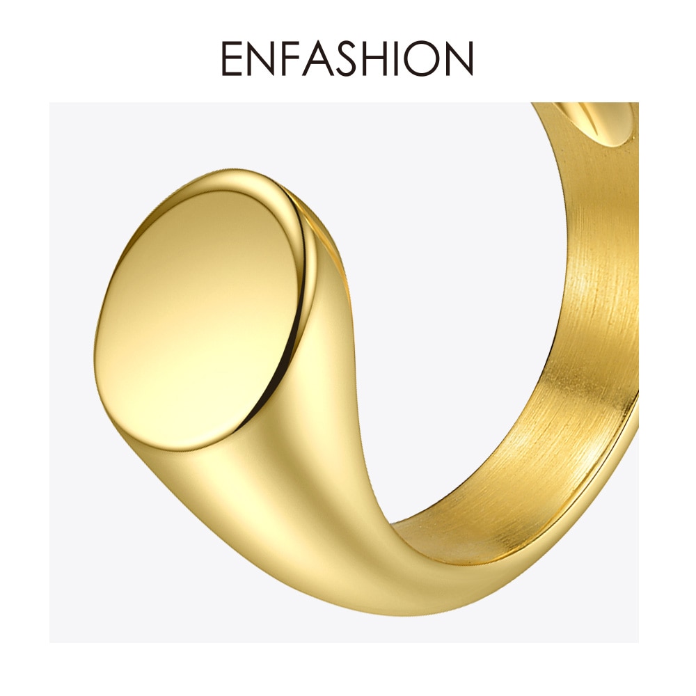 ENFASHION Punk Platform Open Ring Gold Color Stainless Steel Simple Finger Rings For Women Jewelry R204034