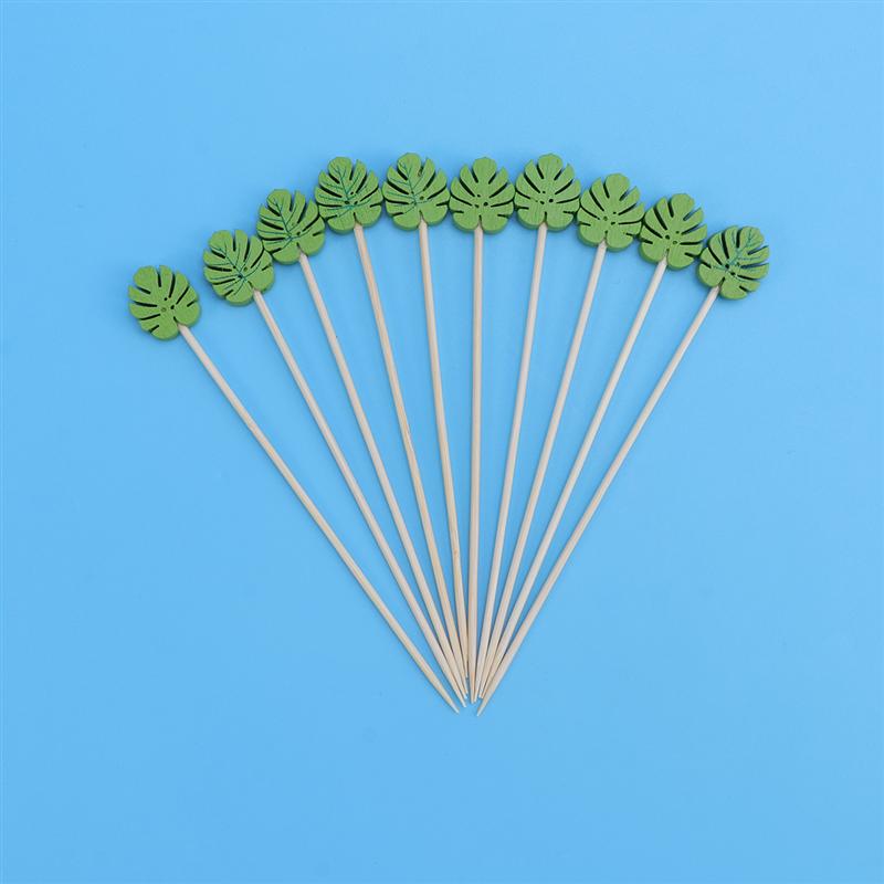 100 st tandpetare trä miljövänliga chic praktisk sköldpaddsblad formad grön cocktail pick mat pinnar frukt pick för hemmet