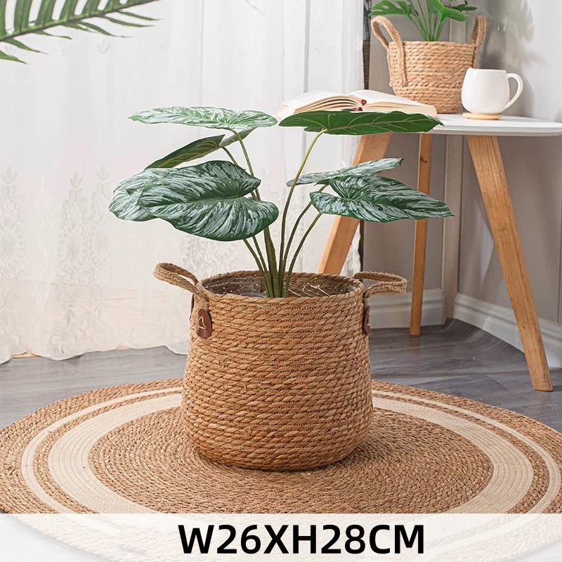 Cesta de macetero de mimbre Natural, maceta para el hogar, jardín, cesta de mimbre, cesta de flores de paja de 20/25/30CM: green