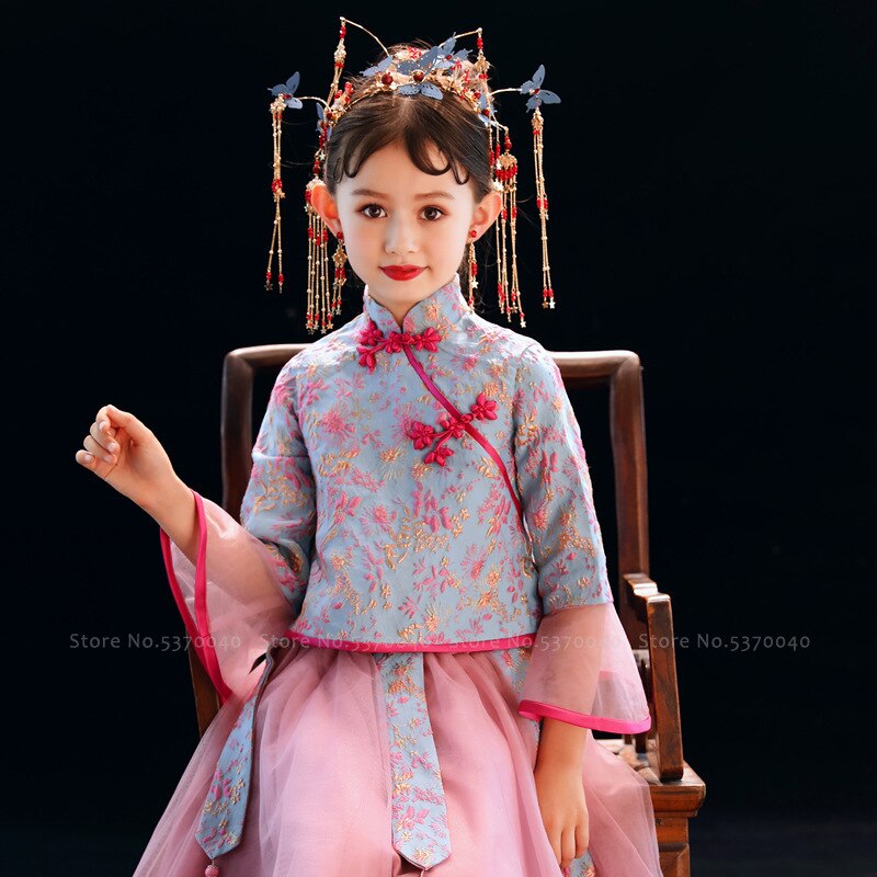 Kids Princess Cheongsam Formal Dress Girl Chinese Traditional Tang Suit Hanfu Children Festival Party Performance Qipao Costumes
