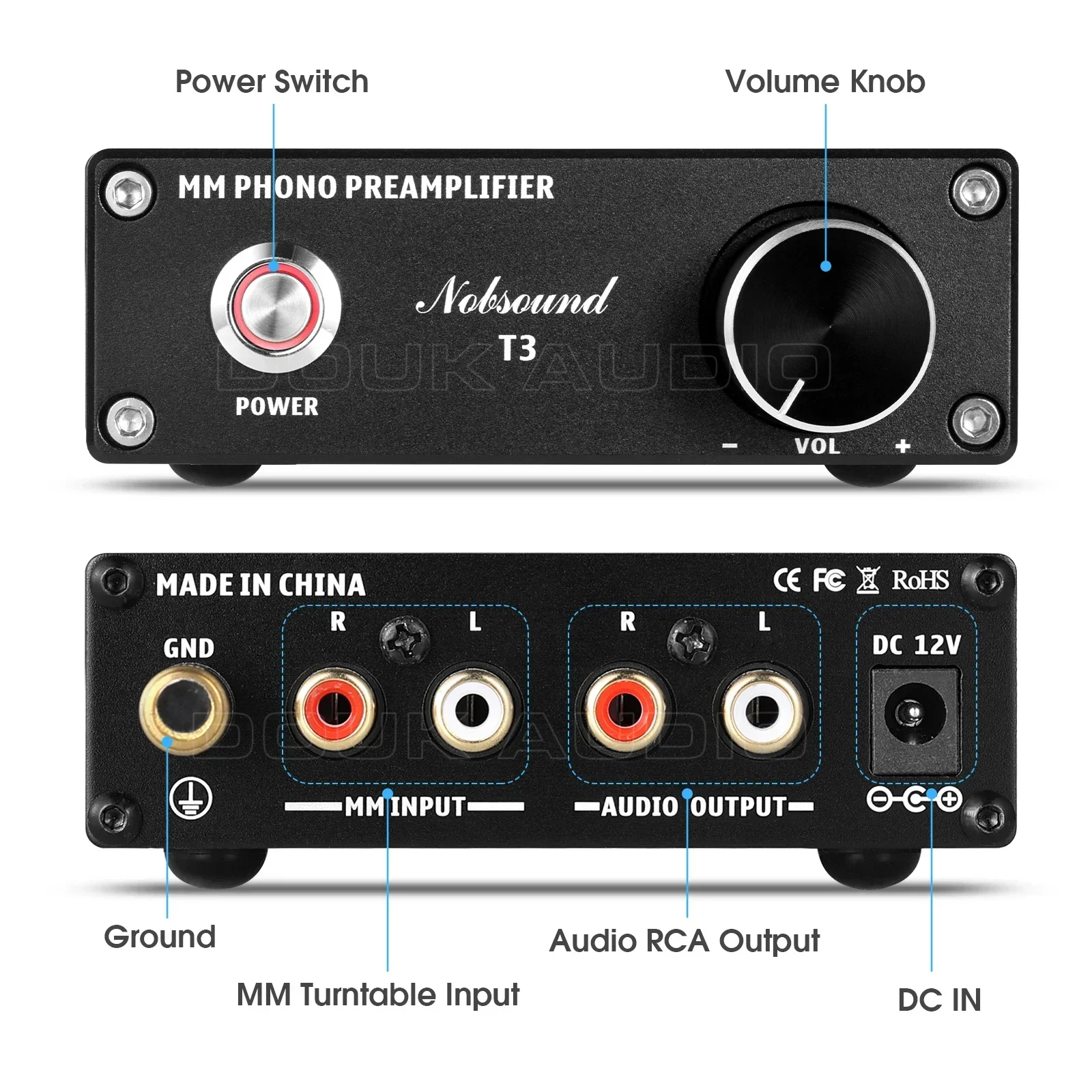 Douk Audio T3 HiFi MM Phono Stage Preamp RIAA giradischi preamplificatore amplificatore giradischi
