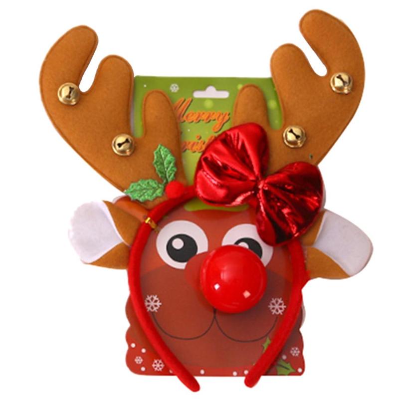 Lovely Christmas Headband with Red Nose Reindeer Antlers Hair Hoop for Kids Headwear Festival Decorative Accessories