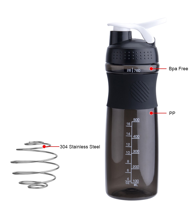 500ML/750ML Shaker protéine bouteille d'eau de alimentaire BPA gratuit Shaker bouteille salle de sport avec boule d'agitation étanche couvercle voyage en plein air