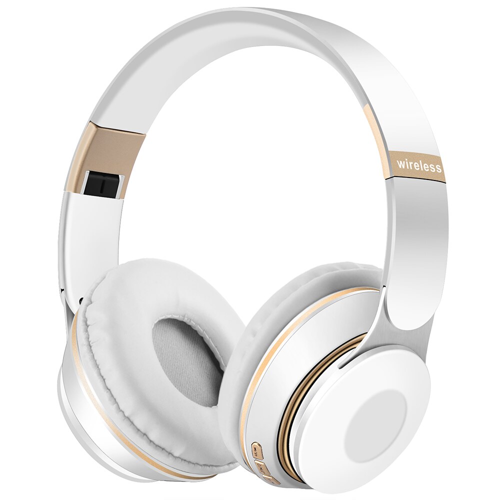 HIKIKO Bluetooth Headphones - Wireless Stereo Bass with Mic, TF Card Support, 40mm Drivers, Active Noise Cancelling: T14-White