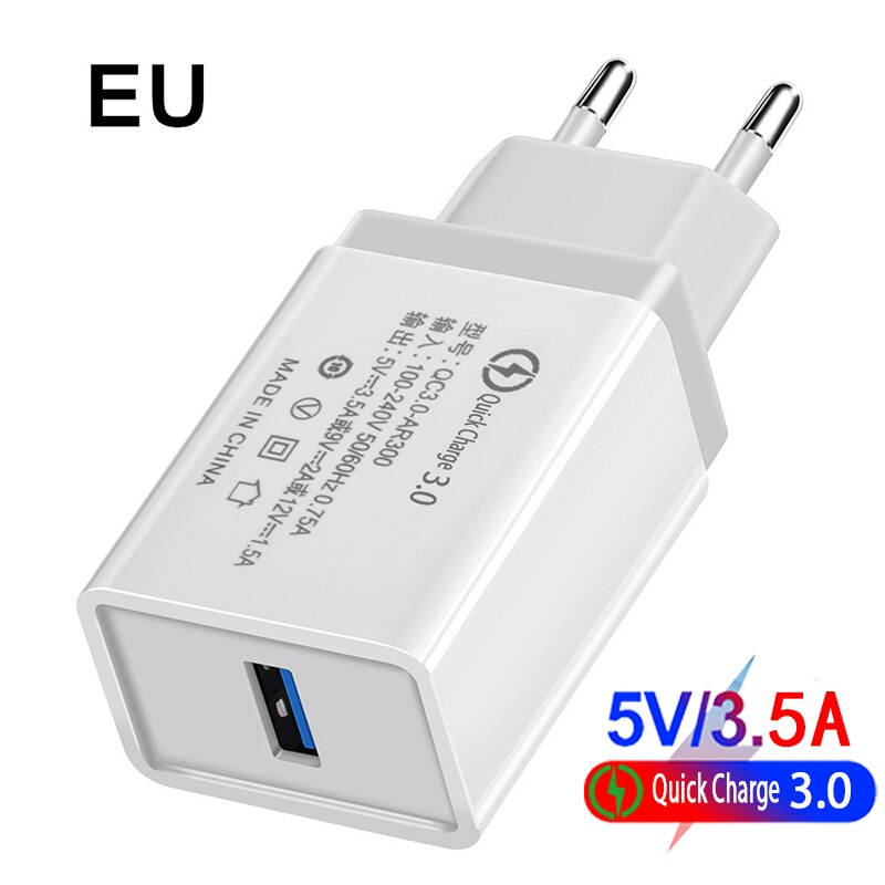 18W US EU Portable Mobile Phone Charger QC 3.0 Fast Charger Adapte For iphone Samsung Huawei Xiaomi: EU White