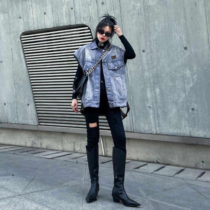 Xitao streetwear kvinder tøj forår kvinder vest strik sting plus size ærmeløse top trend veste vintage  xj3158