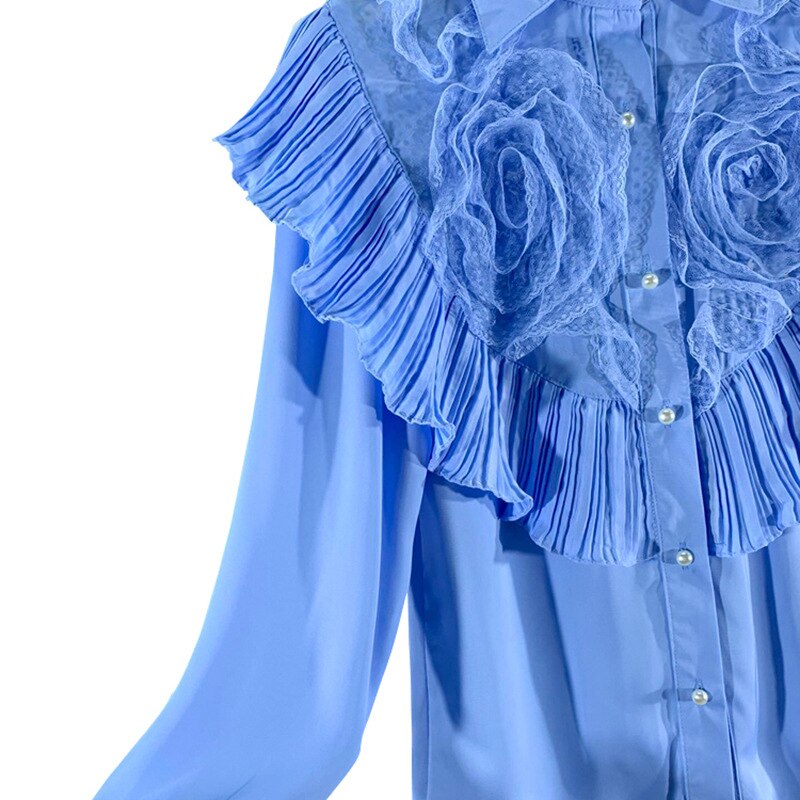 Superaen outono e inverno novo design apliques sólido turn down collar blusas femininas completas