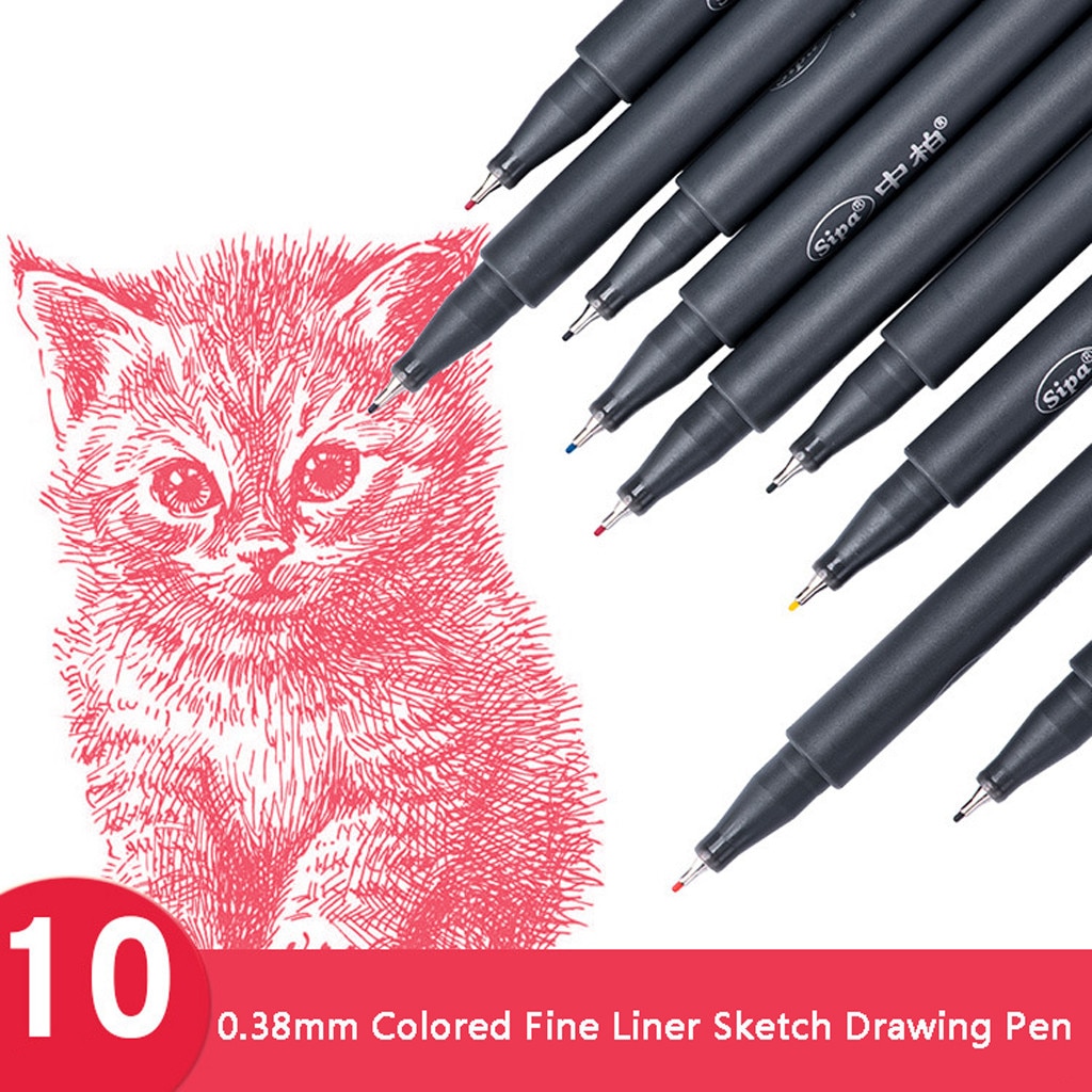 De fashionest Kleur Pen Set 0.38mm Gekleurde Fine Liner Schets Tekening Pen Pack van 10 Kleuren Pen Kleur set Fijne Lijn Pen