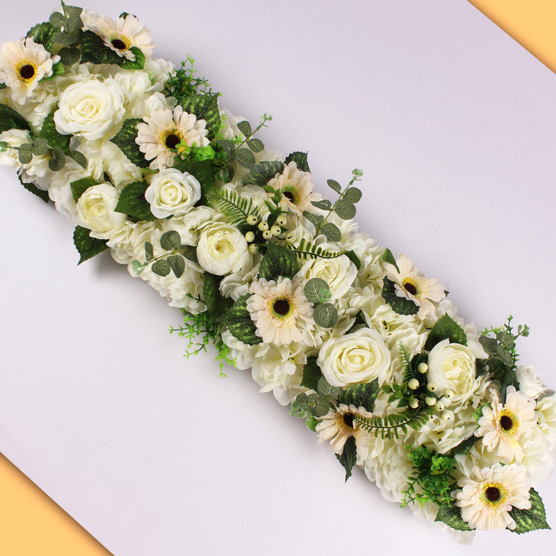 100cm gør-det-selv bryllup blomstervæg kunstig blomst række silke pæon rose scene arrangement dekoration bryllup jern bue baggrund: Mælkehvid