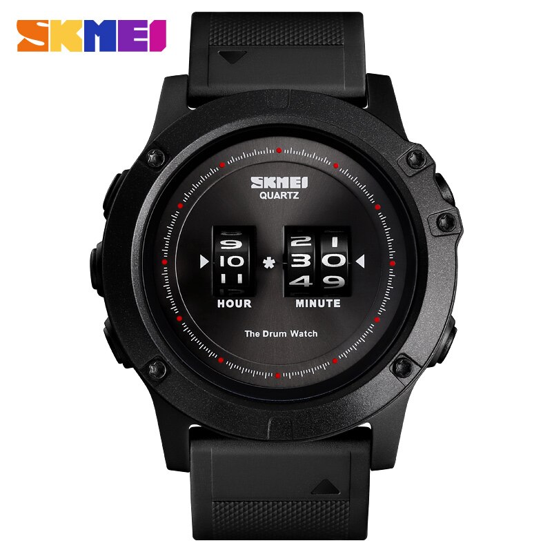 Skmei gepatenteerd herenhorloge quartzhorloges waterdicht grote wijzerplaat pu-band polshorloges reloj hombre 1546 horloge heren: Zwart