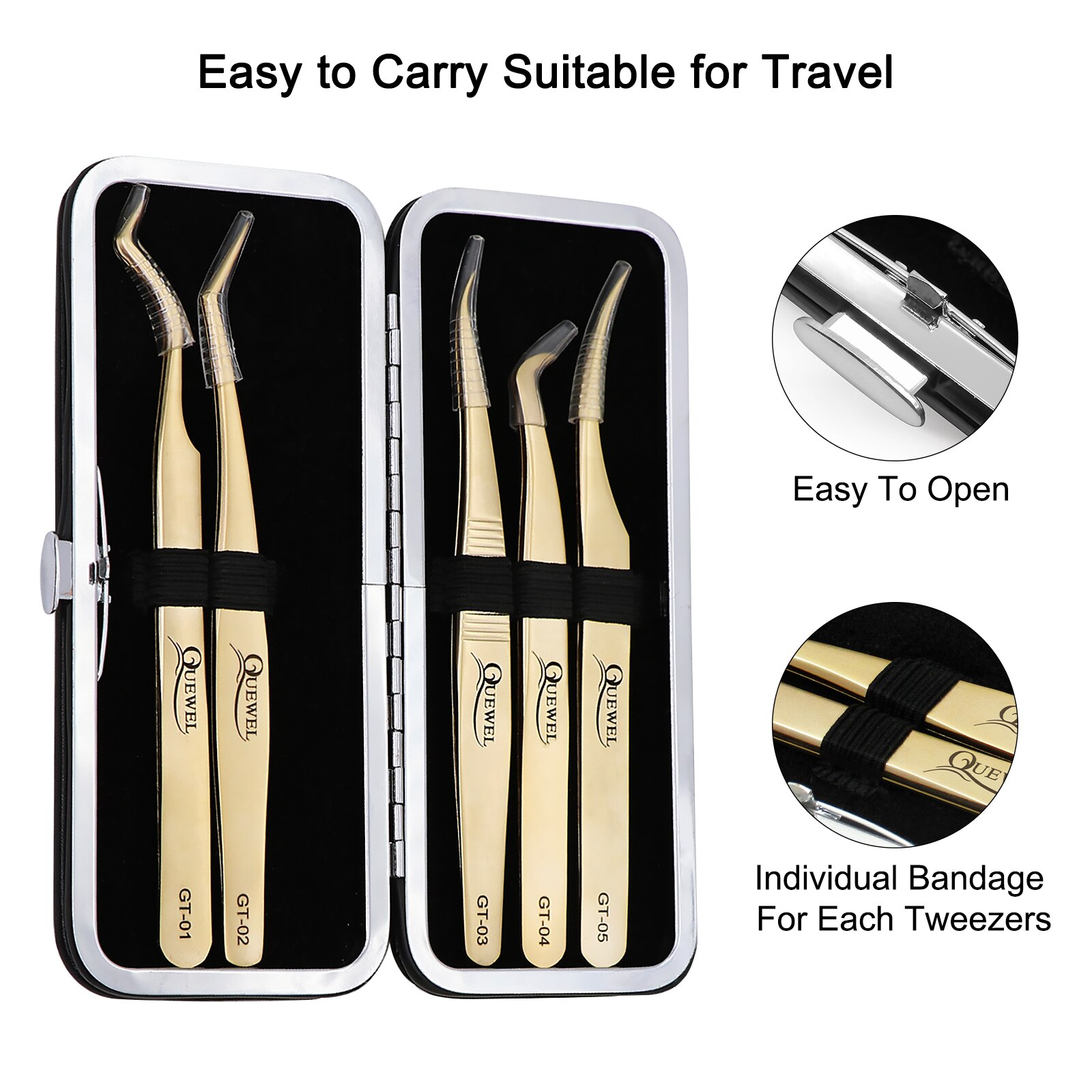Quewel 5Pcs Professionele Wimper Pincet Roestvrij Staal Volume Wimpers Extension Pincet Anti-Statische Uitstekende Sluiting