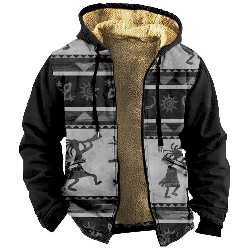 Chaqueta para hombre, cárdigans Retro nativo americano, abrigos de invierno de lana gruesos con estampado para caza al aire libre, ropa de calle para hombre: XL / Negro