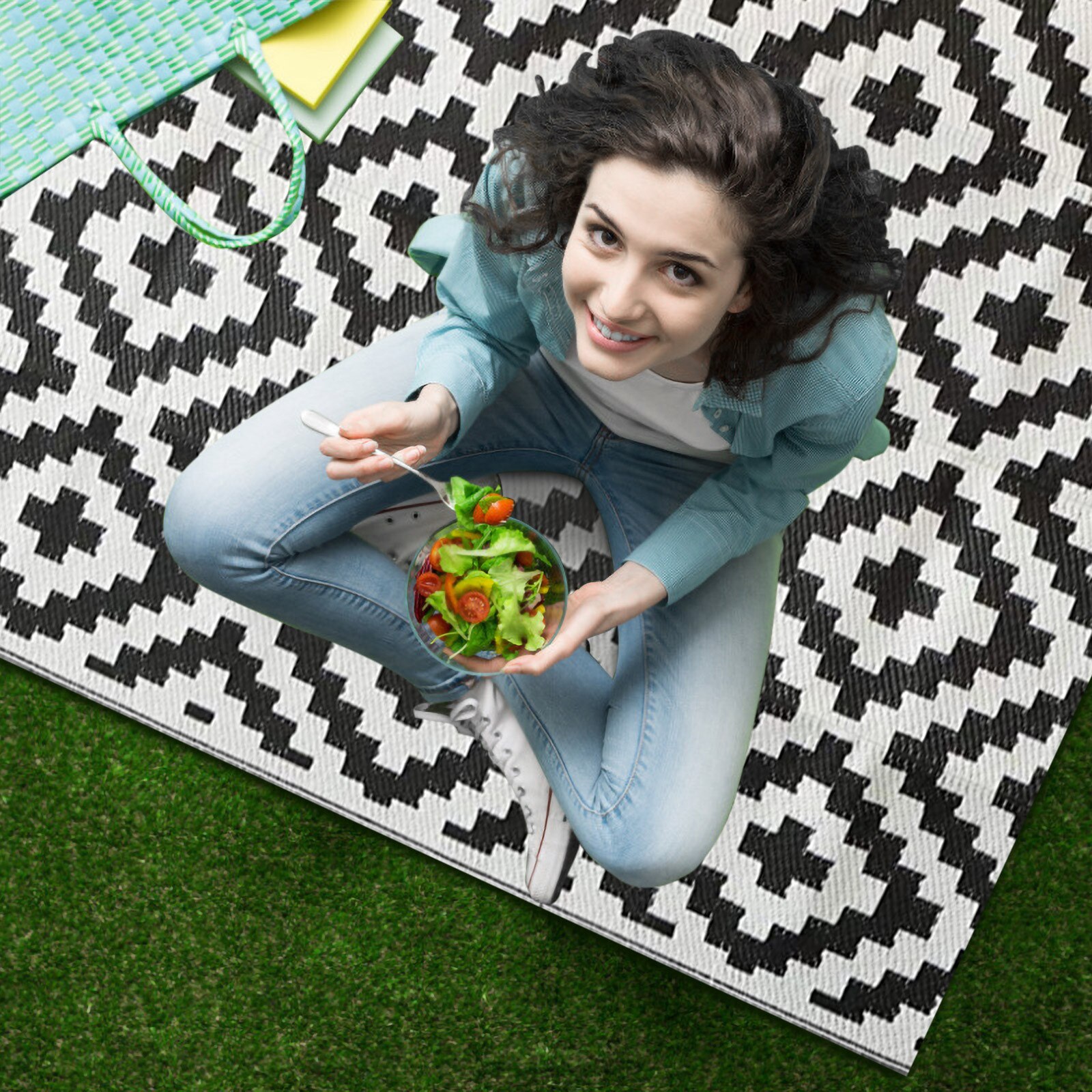 Dwustronne maty, dwustronne słomiane dywany, nowoczesne dywany, zewnętrzne maty podłogowe wodoodporne maty piknikowe park odpoczynek niemowlę Gry mata